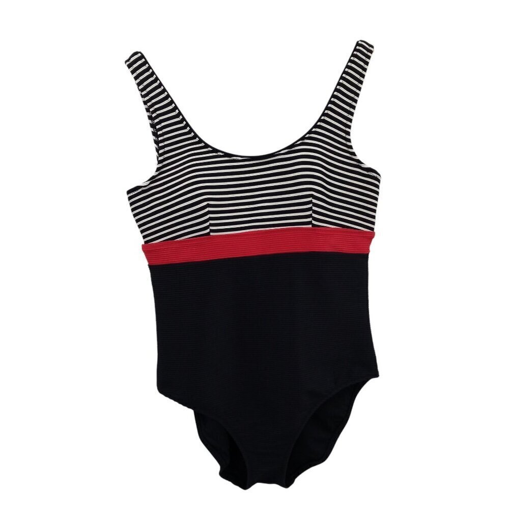 Lands End Nautical Stripe Color Block One Piece Swimsuit Size 12 Slimming Black